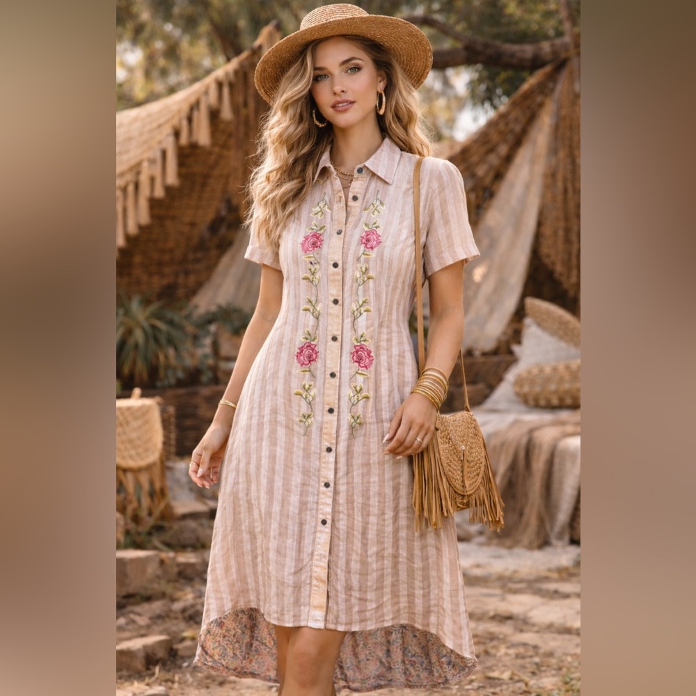 Aratta Silent Journey Mixed Media Shirt dress